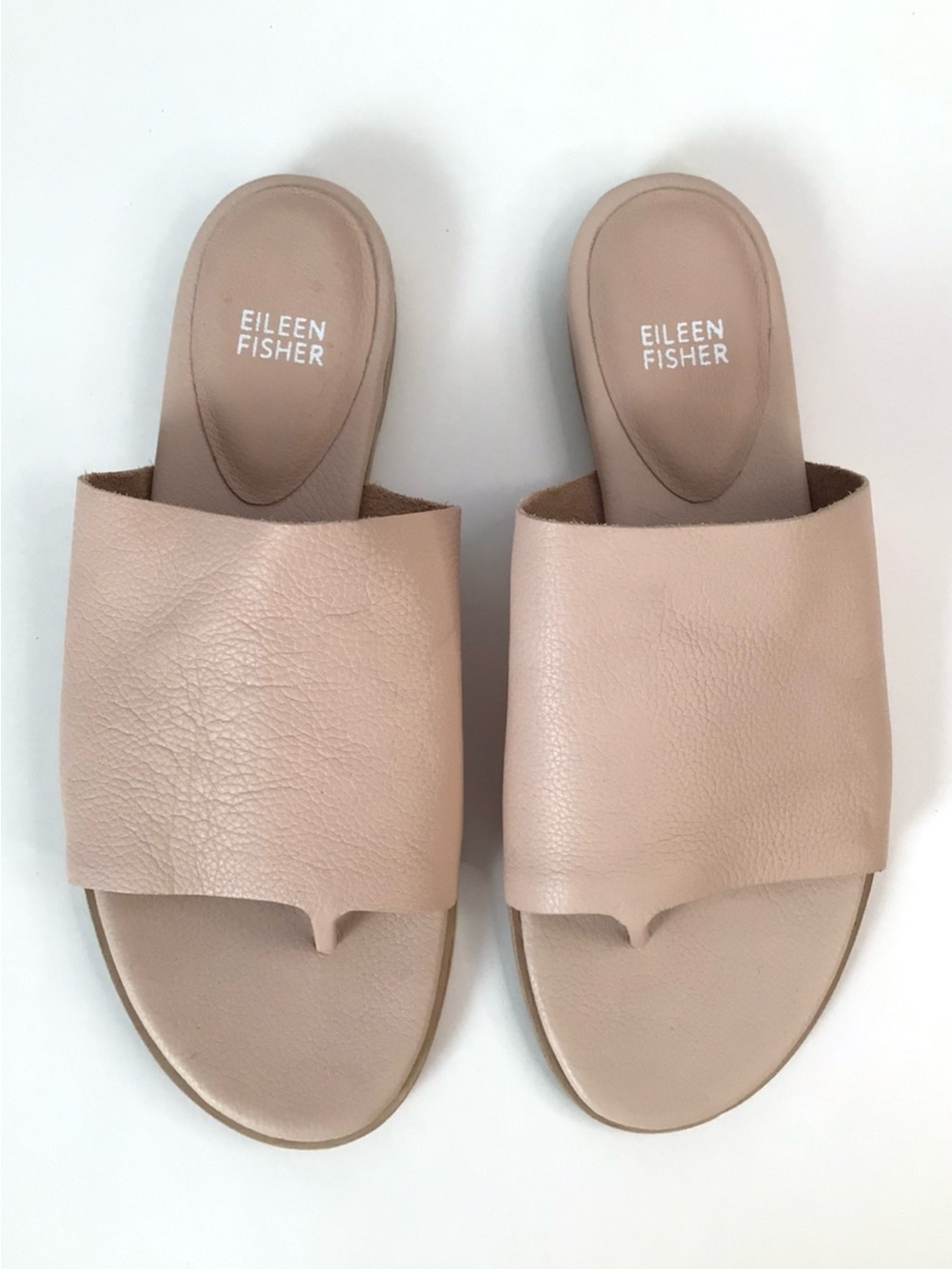 New Eileen Fisher Tan Pink Leather Slides Sandals